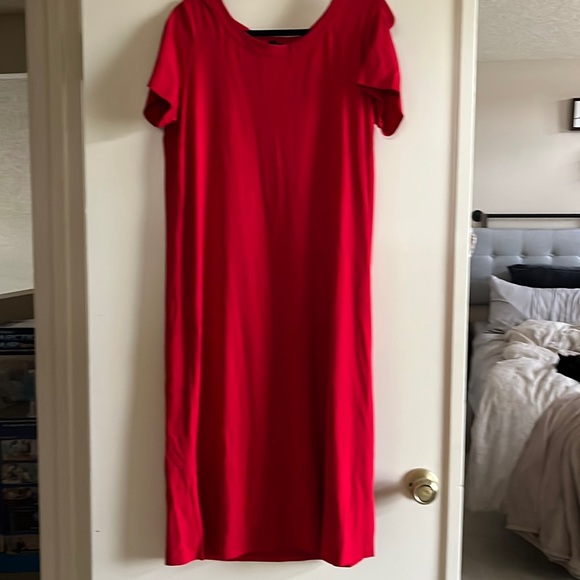J Jill red t-shirt knit midi dress size M - Picture 1 of 5